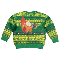 Cook Islands Christmas Kid Ugly Christmas Sweater Surfing Santa Mere Kiritimiti - Polynesian Pride