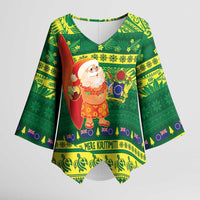 Cook Islands Christmas Kimono Sleeve Blouse Surfing Santa Mere Kiritimiti - Polynesian Pride