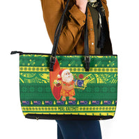 Cook Islands Christmas Leather Tote Bag Surfing Santa Mere Kiritimiti - Polynesian Pride