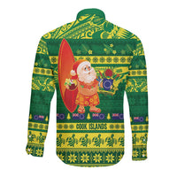 Cook Islands Christmas Long Sleeve Button Shirt Surfing Santa Mere Kiritimiti - Polynesian Pride