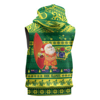 Cook Islands Christmas Sleeveless Zip Hoodie Surfing Santa Mere Kiritimiti - Polynesian Pride