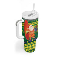 Cook Islands Christmas Tumbler With Handle Surfing Santa Mere Kiritimiti - Polynesian Pride