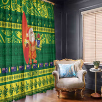 Cook Islands Christmas Window Curtain Surfing Santa Mere Kiritimiti - Polynesian Pride