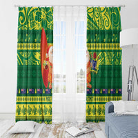 Cook Islands Christmas Window Curtain Surfing Santa Mere Kiritimiti - Polynesian Pride