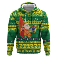 Cook Islands Christmas Zip Hoodie Surfing Santa Mere Kiritimiti - Polynesian Pride