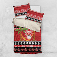 French Polynesia Christmas Bedding Set Tiare Chilling Santa Oaoa I teie Noera - Polynesian Pride
