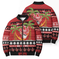 French Polynesia Christmas Bomber Puffer Jacket Tiare Chilling Santa Oaoa I teie Noera LT14 - Polynesian Pride