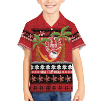 French Polynesia Christmas Family Matching Short Sleeve Bodycon Dress and Hawaiian Shirt Tiare Chilling Santa Oaoa I teie Noera - Polynesian Pride