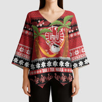 French Polynesia Christmas Kimono Sleeve Blouse Tiare Chilling Santa Oaoa I teie Noera - Polynesian Pride