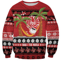 French Polynesia Christmas Sweatshirt Tiare Chilling Santa Oaoa I teie Noera LT14 Unisex Red - Polynesian Pride