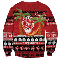 French Polynesia Christmas Sweatshirt Tiare Chilling Santa Oaoa I teie Noera LT14 - Polynesian Pride
