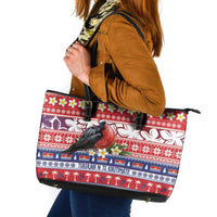 Kiribati Christmas Leather Tote Bag Frigatebird Santa Tekeraoi n te Kiritimati - Polynesian Pride