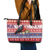Kiribati Christmas Leather Tote Bag Frigatebird Santa Tekeraoi n te Kiritimati - Polynesian Pride