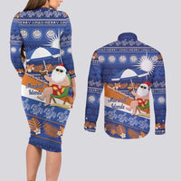 Marshall Islands Christmas Couples Matching Long Sleeve Bodycon Dress and Long Sleeve Button Shirt Beachy Santa Monono ilo raaneoan Nejin - Polynesian Pride