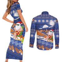 Marshall Islands Christmas Couples Matching Short Sleeve Bodycon Dress and Long Sleeve Button Shirt Beachy Santa Monono ilo raaneoan Nejin - Polynesian Pride