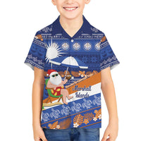 Marshall Islands Christmas Family Matching Short Sleeve Bodycon Dress and Hawaiian Shirt Beachy Santa Monono ilo raaneoan Nejin - Polynesian Pride