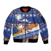 Marshall Islands Christmas Sleeve Zip Bomber Jacket Beachy Santa Monono ilo raaneoan Nejin - Polynesian Pride