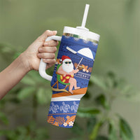 Marshall Islands Christmas Tumbler With Handle Beachy Santa Monono ilo raaneoan Nejin - Polynesian Pride