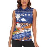 Marshall Islands Christmas Women Sleeveless Polo Shirt Beachy Santa Monono ilo raaneoan Nejin - Polynesian Pride