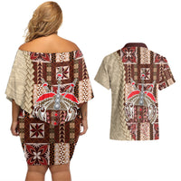Samoa Tapau Couples Matching Off Shoulder Short Dress and Hawaiian Shirt Samoan Siapo Pattern LT14 - Polynesian Pride