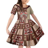 Samoa Tapau Family Matching Long Sleeve Bodycon Dress and Hawaiian Shirt Samoan Siapo Pattern LT14 Daughter's Dress Brown - Polynesian Pride
