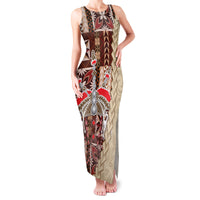 Samoa Tapau Family Matching Tank Maxi Dress and Hawaiian Shirt Samoan Siapo Pattern LT14 Mom's Dress Brown - Polynesian Pride