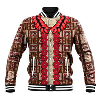 Samoa Siapo Baseball Jacket Tapa Pattern Mix Ula Fala Hibiscus LT14 Unisex Brown - Polynesian Pride