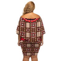 Samoa Siapo Family Matching Off Shoulder Short Dress and Hawaiian Shirt Tapa Pattern Mix Ula Fala Hibiscus LT14 - Polynesian Pride