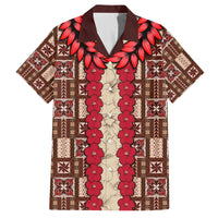 Samoa Siapo Family Matching Tank Maxi Dress and Hawaiian Shirt Tapa Pattern Mix Ula Fala Hibiscus LT14 Dad's Shirt - Short Sleeve Brown - Polynesian Pride