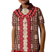Samoa Siapo Kid Polo Shirt Tapa Pattern Mix Ula Fala Hibiscus LT14 Kid Brown - Polynesian Pride