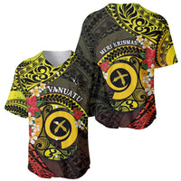 Vanuatu Christmas Baseball Jersey Vanuatuan Pig Tusk - Meri Krismas! LT14 - Polynesian Pride