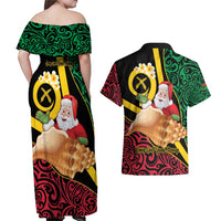 Vanuatu Christmas Couples Matching Off Shoulder Maxi Dress and Hawaiian Shirt Vanuatuan Conch Shell - Meri Krismas!