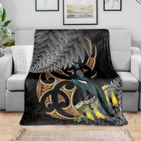 Aotearoa Kowhai Tui Bird Blanket Maori Ngaru With Silver Fern