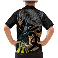 Aotearoa Kowhai Tui Bird Family Matching Mermaid Dress and Hawaiian Shirt Maori Ngaru With Silver Fern