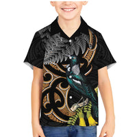 Aotearoa Kowhai Tui Bird Family Matching Mermaid Dress and Hawaiian Shirt Maori Ngaru With Silver Fern