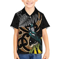 Aotearoa Kowhai Tui Bird Family Matching Off Shoulder Maxi Dress and Hawaiian Shirt Maori Ngaru With Silver Fern
