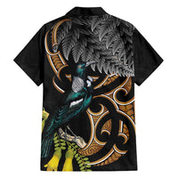 Aotearoa Kowhai Tui Bird Family Matching Short Sleeve Bodycon Dress and Hawaiian Shirt Maori Ngaru With Silver Fern