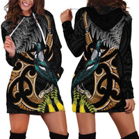 Aotearoa Kowhai Tui Bird Hoodie Dress Maori Ngaru With Silver Fern