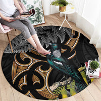 Aotearoa Kowhai Tui Bird Round Carpet Maori Ngaru With Silver Fern LT14 - Polynesian Pride