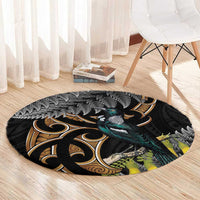 Aotearoa Kowhai Tui Bird Round Carpet Maori Ngaru With Silver Fern LT14 - Polynesian Pride