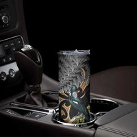 Aotearoa Kowhai Tui Bird Skinny Tumbler Maori Ngaru With Silver Fern