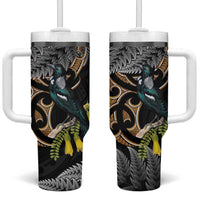 Aotearoa Kowhai Tui Bird Tumbler With Handle Maori Ngaru With Silver Fern