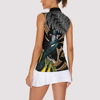 Aotearoa Kowhai Tui Bird Women Sleeveless Polo Shirt Maori Ngaru With Silver Fern