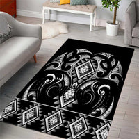Black Ngaru Taniko With Aotearoa Maori Tattoo Area Rug