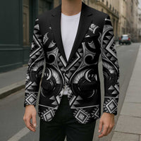 Black Ngaru Taniko With Aotearoa Maori Tattoo Blazer - Polynesian Pride