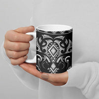 Black Ngaru Taniko With Aotearoa Maori Tattoo Ceramic Mug - Polynesian Pride