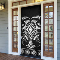 Black Ngaru Taniko With Aotearoa Maori Tattoo Door Cover - Polynesian Pride
