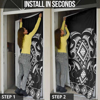 Black Ngaru Taniko With Aotearoa Maori Tattoo Door Cover - Polynesian Pride