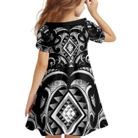 Black Ngaru Taniko With Aotearoa Maori Tattoo Family Matching Long Sleeve Bodycon Dress and Hawaiian Shirt