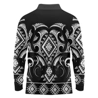 Black Ngaru Taniko With Aotearoa Maori Tattoo Long Sleeve Polo Shirt